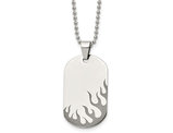 Mens Stainless Steel Flaming Dogtag Pendant Necklace with Chain